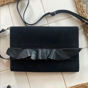 Céline Dion Black Crossbody Bag with Ruffle Detail